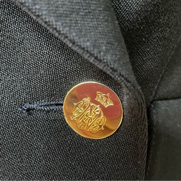 Myrene De Premonville Paris Vintage Double Breast Blazer Velvet Trim Gold Button - Picture 2 of 12